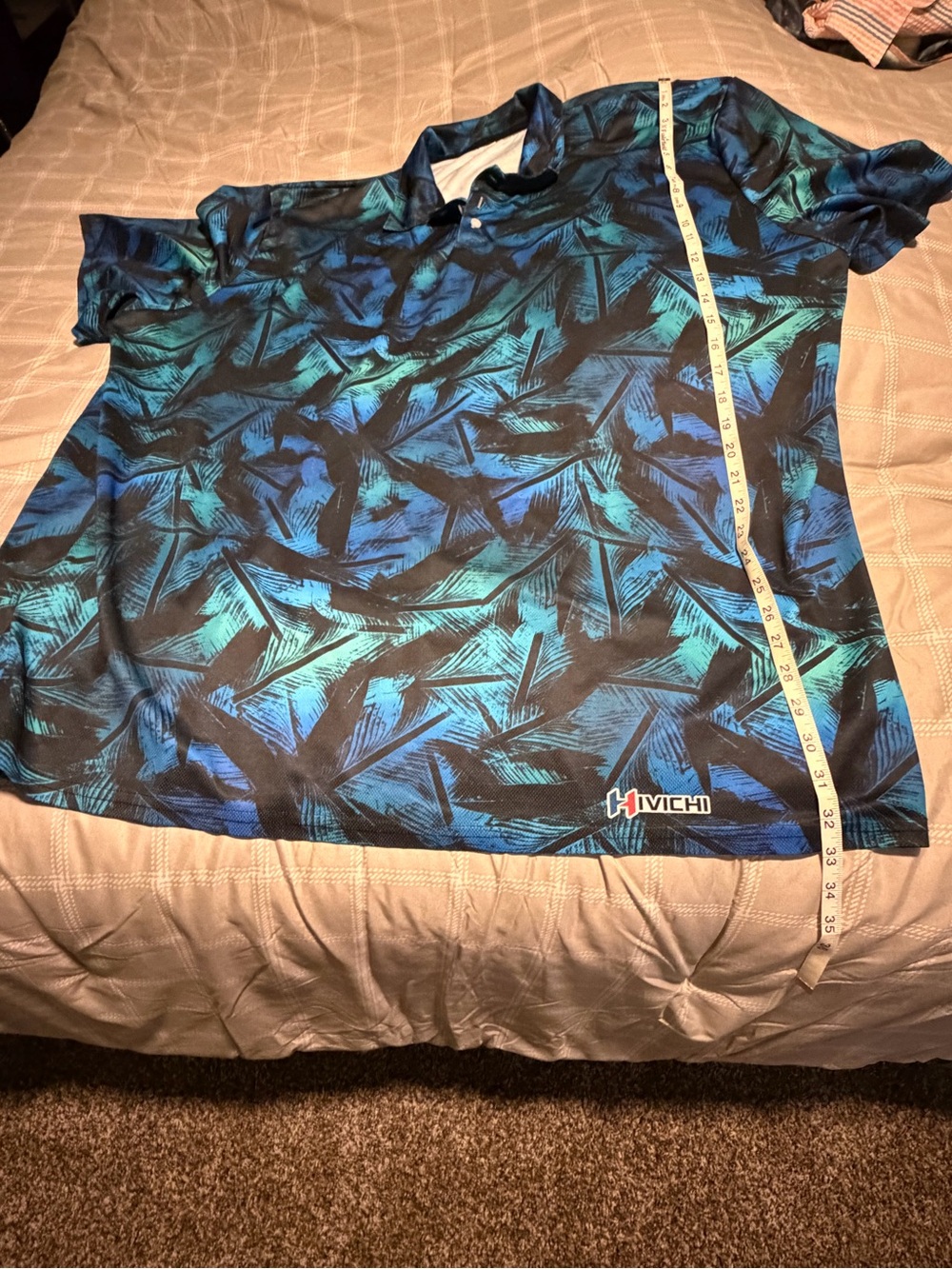 Men's Blue Teal Printed Polo Shirt